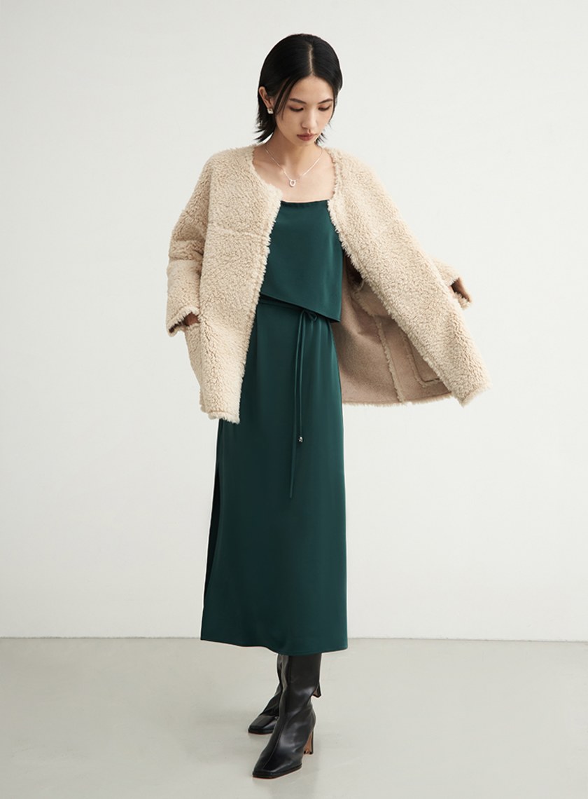 光澤細肩帶綁帶BRA洋裝